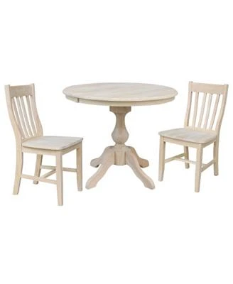 36" Round Extension Dining Table with 2 Cafe Chairs