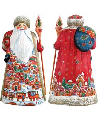 Woodcarved Hand Painted Gingerbread Village Santa Figurine