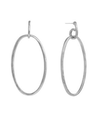 Silver-Tone Oval Drop Earrings