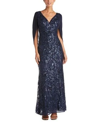 Sequin Drape-Back Cape Gown