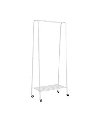 Matte White Metal Rolling Clothes Rack with Shelf