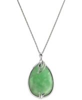 Sterling Silver Jade (25x35mm) and Diamond Accent Pendant Necklace