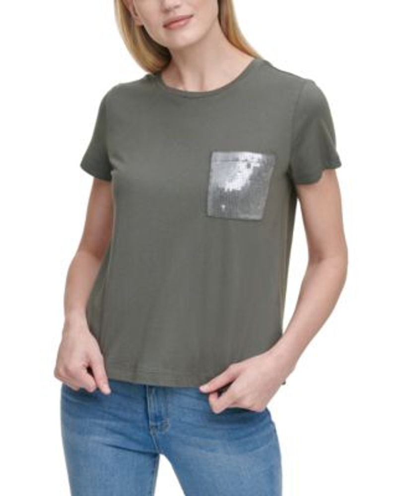 DKNY Short Sleeve Sequin Pocket T-Shirt | Mall