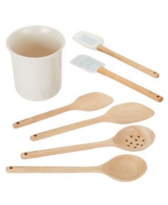 Ayesha Collection Kitchen Cooking Utensil Set with Ceramic Tool Crock, French Vanilla