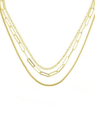 Triple Row 16" Chain Necklace Silver Plate or Gold