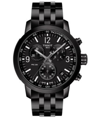 Men's Swiss Chronograph PRC 200 Black-Tone Stainless Steel Bracelet Watch 43mm