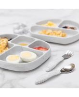 Bumkins Silicone Grip Dish + Stretch Lid Set 5 Section - Gray