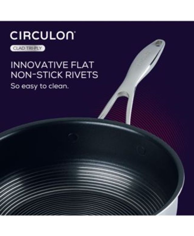 Circulon 3 Piece SteelShield C-Series Tri-Ply Clad Nonstick Chef Pan with Lid and Cooking Utensil Set, Silver