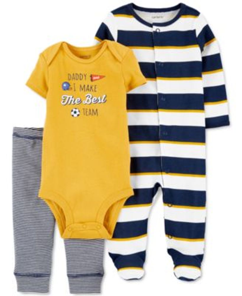 Baby Boys 3-Pc. Cotton Footed Coverall, Bodysuit & Pants Soccer Set