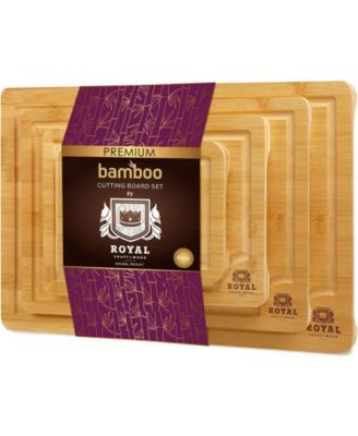 Organic Bamboo Cutting Board with Juice Groove with Handles, Set of 4 Piece