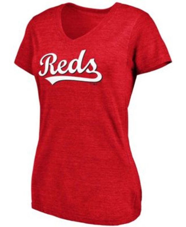 Women's Fanatics Branded Heathered Red/White Cincinnati Reds Official  Wordmark 3/4 Sleeve V-Neck Tri