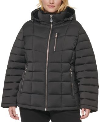 Women's Plus Hooded Faux-Fur Trim Puffer Coat, Created for Macy's