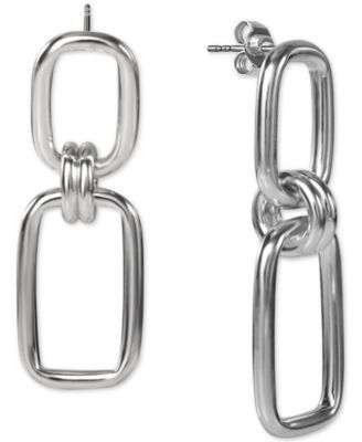 Polished Rectangle Link Drop Earrings in Sterling Silver