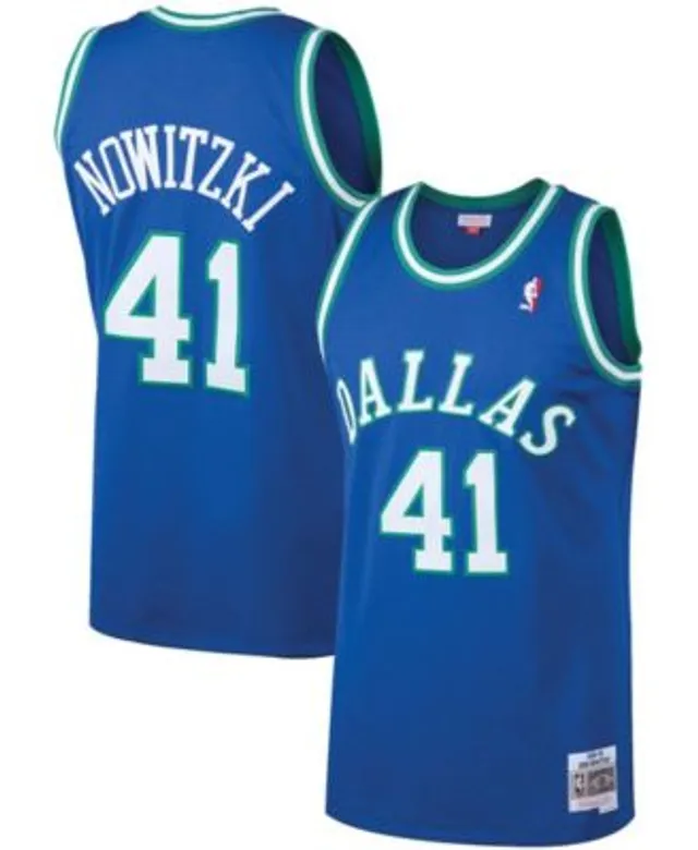 Men's Mitchell & Ness Dirk Nowitzki White Dallas Mavericks 1998/99 Hardwood Classics Doodle Swingman Jersey Size: Medium