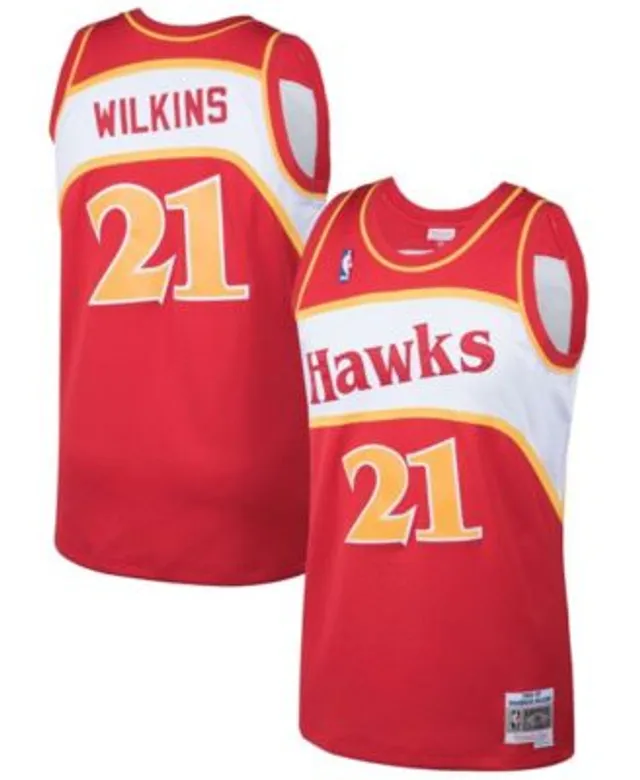 Men's Mitchell & Ness Dominique Wilkins Yellow/Red Atlanta Hawks Hardwood  Classics 1986-87 Split Swingman Jersey