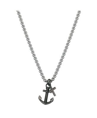 Men's Stainless Steel Anchor Cross Charm Pendant Necklace