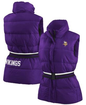 Women's Purple Minnesota Vikings Full-Zip Puffer Vest with Belt