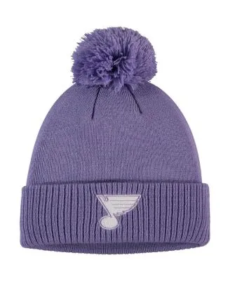 Men's Fanatics Branded White/Purple Tampa Bay Lightning Hockey Fights Cancer Authentic Pro Cuffed Knit Hat with Pom