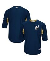 Majestic Milwaukee Brewers Navy/Gold Authentic Collection On-Field 3/4-Sleeve Batting Practice Jersey