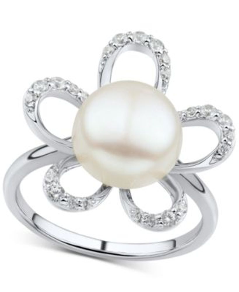 Cultured Freshwater Pearl Ring White Topaz Sterling Silver