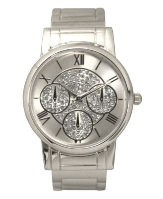 Women's Silver-Tone Stainless Steel Bangle Watch with Crystal Detail