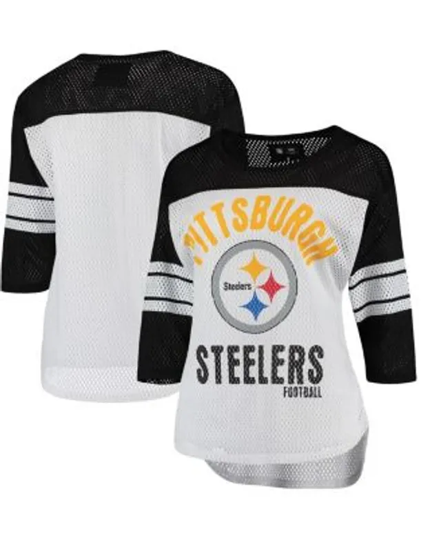 Women's Pittsburgh Steelers '47 White/Black Frankie Ring Around Raglan  3/4-Sleeve T-Shirt