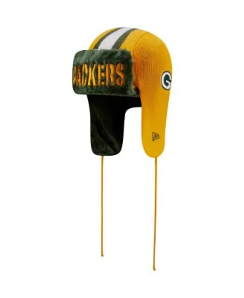 New Era Men's Gold Green Bay Packers Helmet Head Trapper Knit Hat