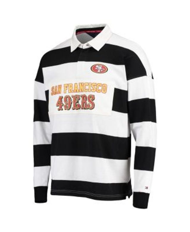 Men's Tommy Hilfiger Black/White Cleveland Browns Varsity Stripe Rugby Long  Sleeve Polo