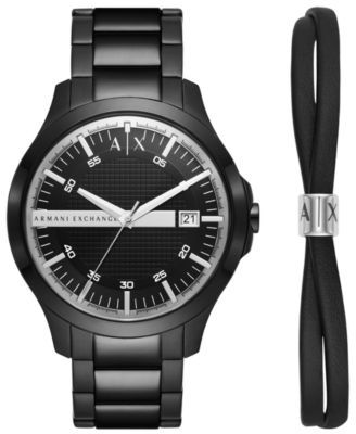 Men's Black-Tone Stainless Steel Bracelet Watch 46mm Gift Set