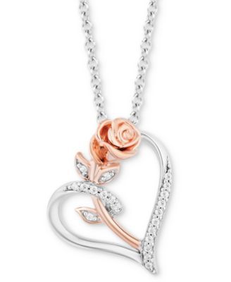 Diamond Belle Rose Heart Pendant Necklace (1/10 ct. t.w.) in Sterling Silver & 14k Rose Gold, 16" + 2" extender