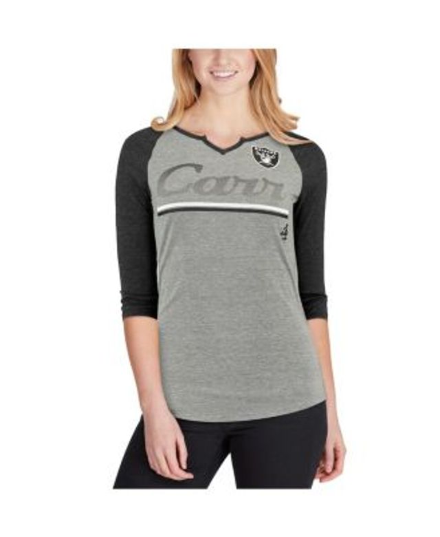 Lids Derek Carr Las Vegas Raiders Women's Juniors Over the Line Player Name  & Number Tri-Blend 3/4-Sleeve V-Notch T-Shirt - Heathered Gray/Black