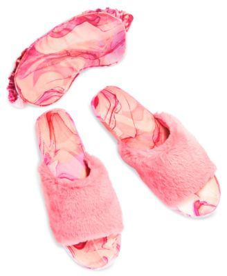 Faux Fur Slippers & Sleep Mask Set, Created for Macy's