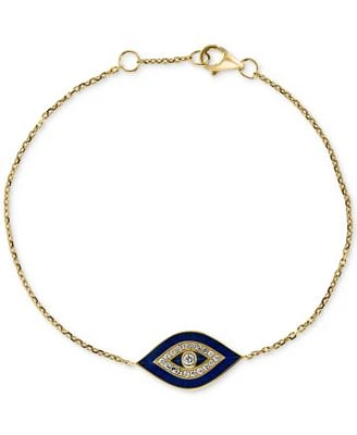 EFFY® Blue Enamel & Diamond (1/8 ct. t.w.) Evil Eye Chain Bracelet in 14k Gold