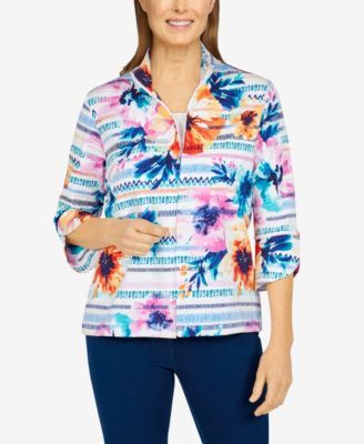 Missy Calypso Women's Texture Floral Print Knit Jacket