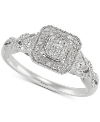 Diamond Halo Cluster Ring (1/5 ct. t.w.) in Sterling Silver
