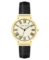 Women's Watch in Black Vegan Leather with Gold-Tone Lugs, 38mm
