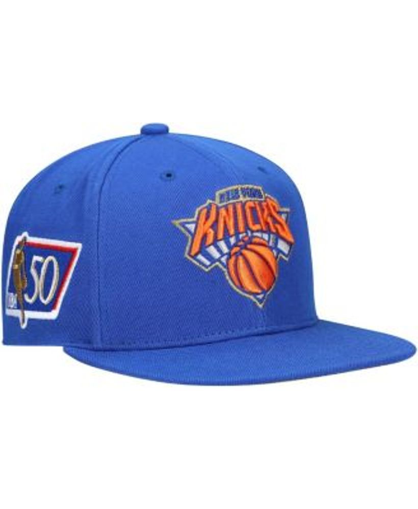 Men's Mitchell & Ness Orange/Blue New York Knicks Hardwood Classics 50th Anniversary Team Side Fitted Hat