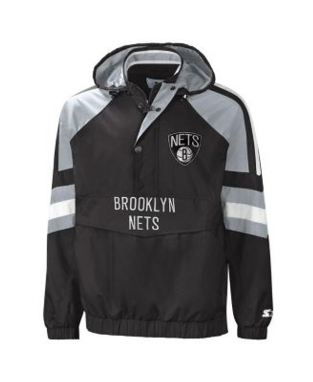 Men's Brooklyn Nets Starter Black The Impact Oxford Crinkle 1/2-Zip Jacket