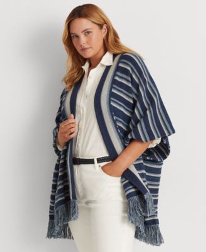 Lauren Ralph Lauren Plus-Size Striped Cotton Fringe-Trim Cardigan | Dulles  Town Center