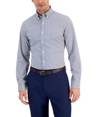 Men's Slim Fit 4-Way Stretch Stripe Dress Shirt