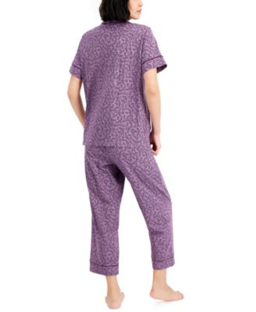 Women's Notch-Collar & Cropped Pajama Pants Set