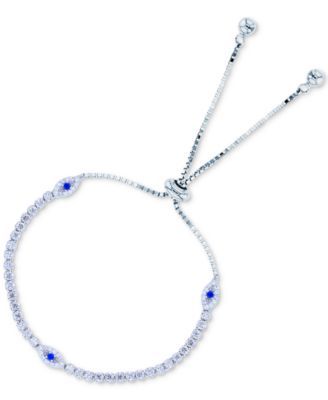 Lab-Created Blue Spinel (1/10 ct. t.w.) & Cubic Zirconia Evil Eye Bolo Bracelet in Sterling Silver