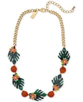 Gold-Tone Green Leaf Frontal Necklace, 17" + 3" extender, Created for Macy's
