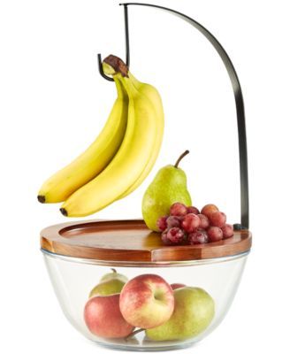 Wood & Glass Fruit Bowl with Banana Hook, Created for Macy's