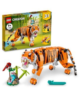 Creator 3 in 1 Majestic Tiger Building Kit Featuring a Tiger, Red Panda and Koi Fish, 755 Pieces
