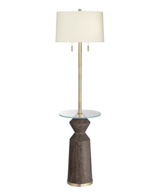 Faux Wood Floor Lamp with Tray