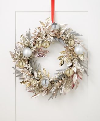 Holiday Lane Pastel Prism Wreath with Leaves, Berries, and Plastic Ball Accessories, Created for Macy's