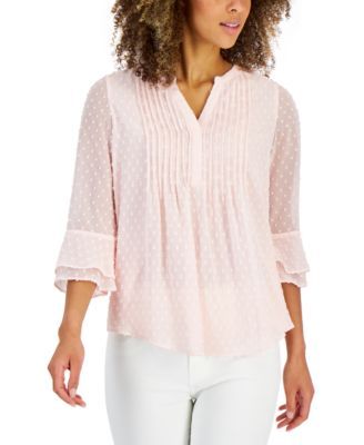 Petite Double-Ruffle Textured Pintuck Top, Created for Macy's