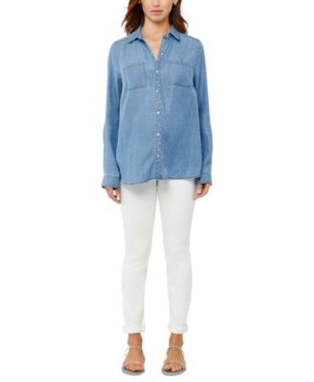 A Pea in the Pod Long Sleeve Denim Button-Up Maternity Shirt