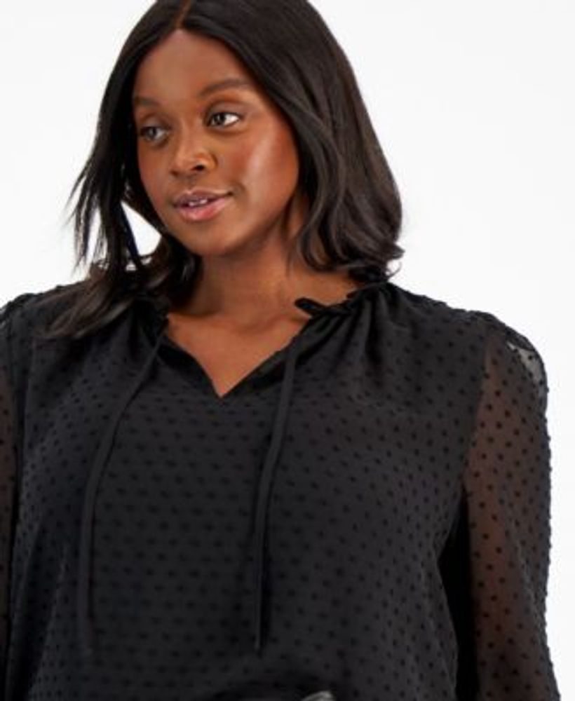 Plus Dot Ruffled Tie-Neck Blouse, Created for Macy's